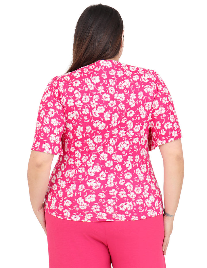Blusa Curvy Carilo, Cuello V,  Manga Corta, Estampada