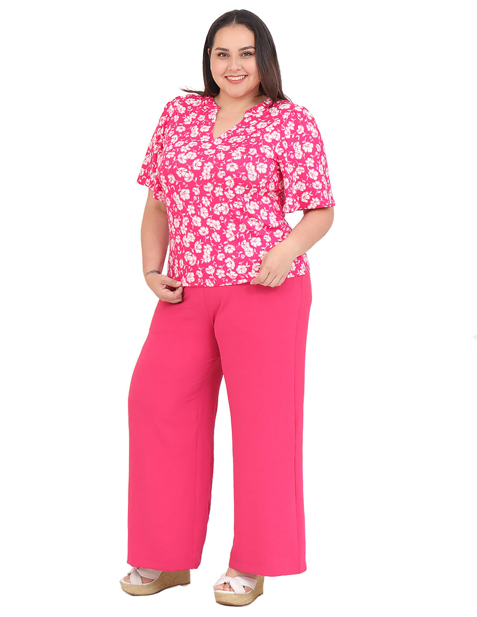 Blusa Curvy Carilo, Cuello V,  Manga Corta, Estampada