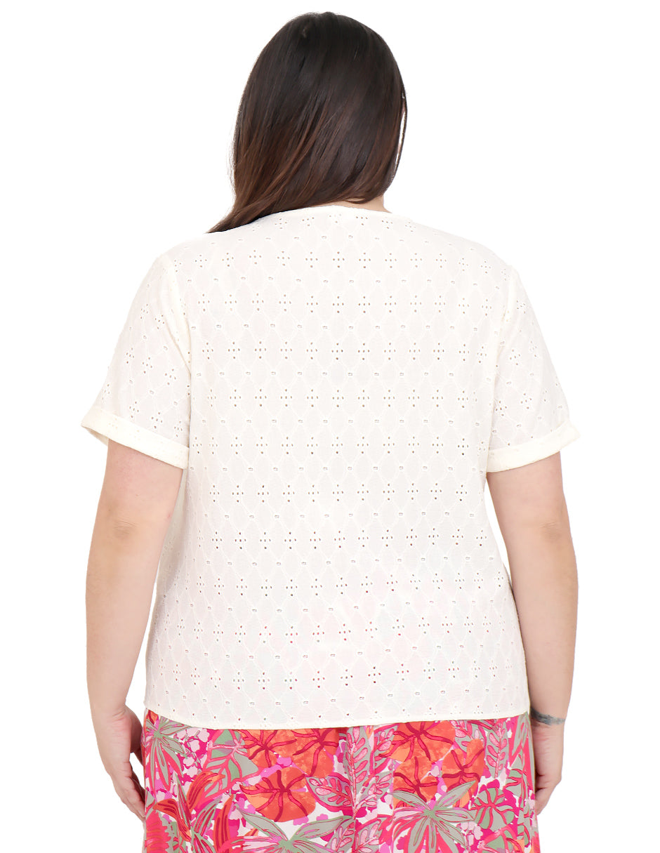 Blusa Curvy Carilo, Cuello Redondo,  Manga Corta, Collar