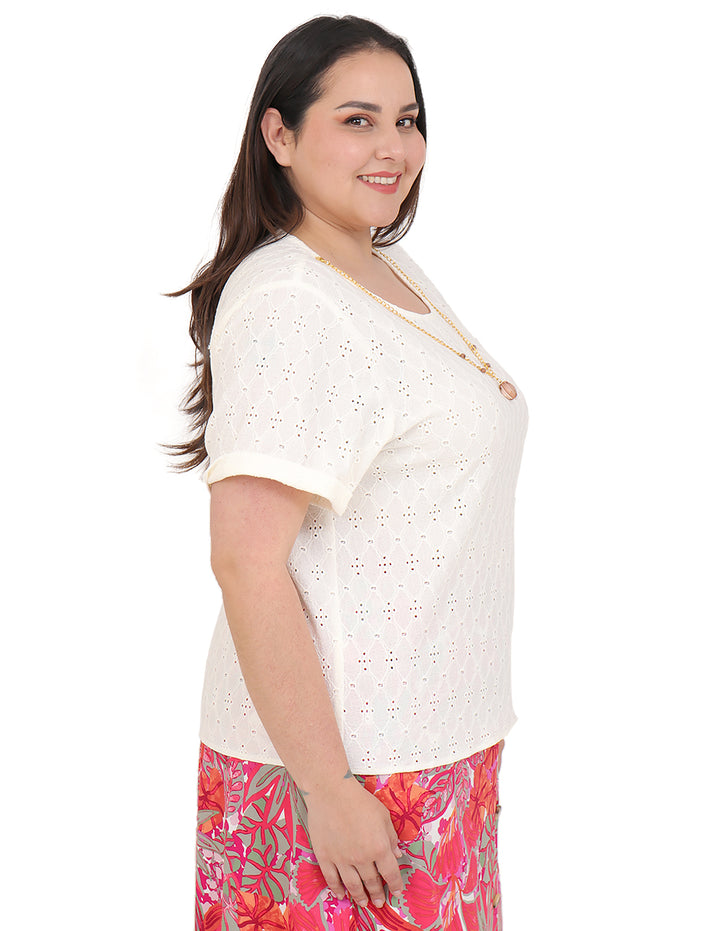 Blusa Curvy Carilo, Cuello Redondo,  Manga Corta, Collar