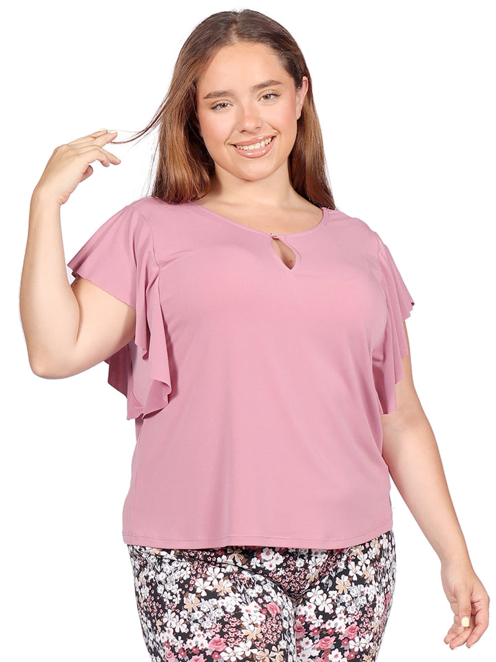 Blusa Curvy Carilo, Cuello Redondo,  Manga Olán