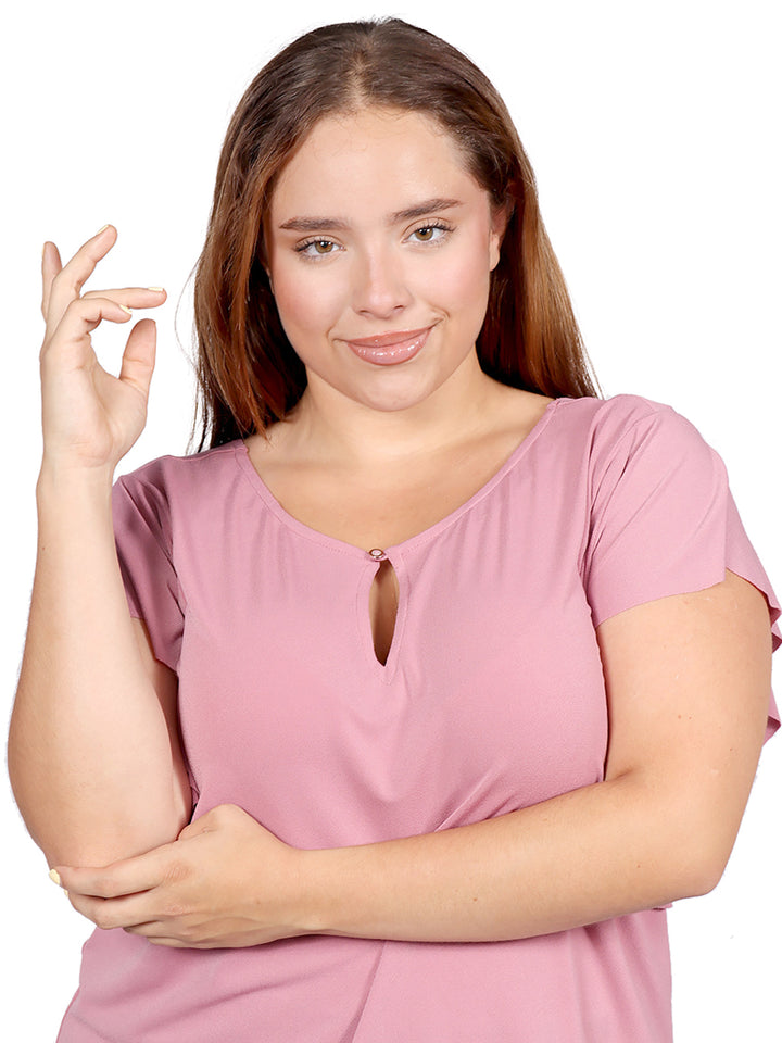Blusa Curvy Carilo, Cuello Redondo,  Manga Olán