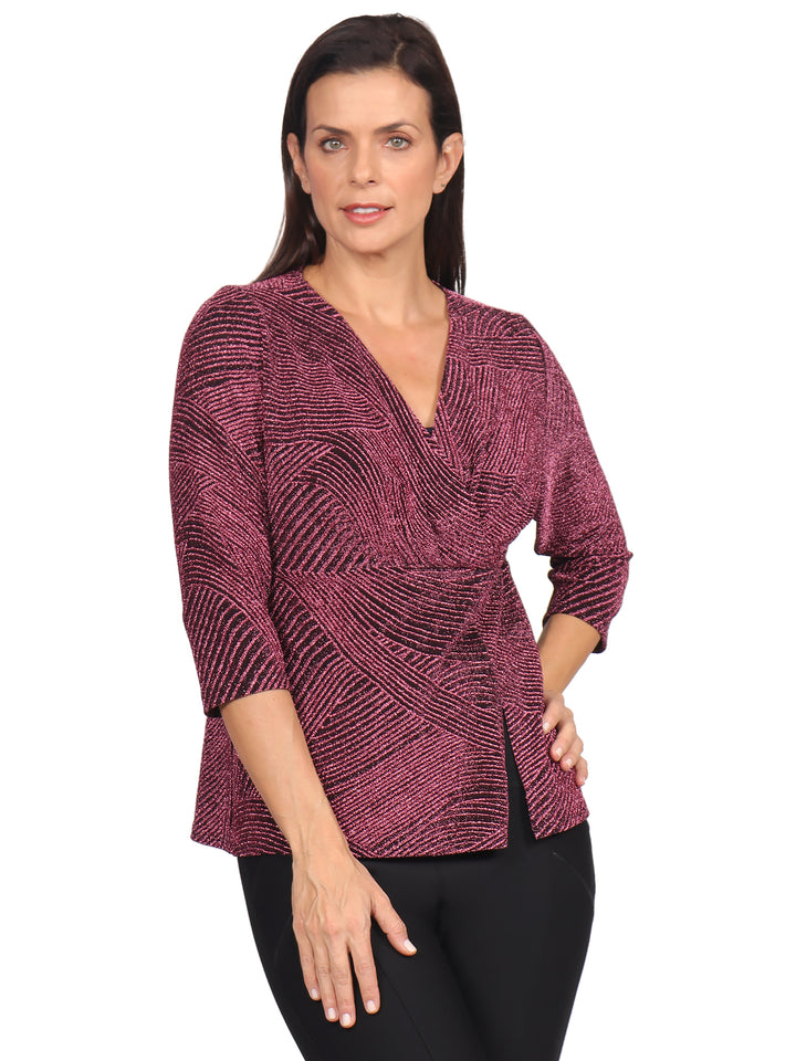 Blusa Cuello  V , Manga 3/4, con Brillos