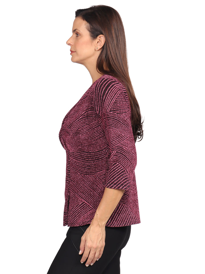 Blusa Cuello  V , Manga 3/4, con Brillos