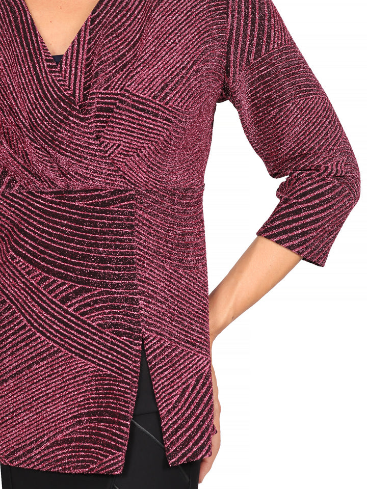 Blusa Cuello  V , Manga 3/4, con Brillos