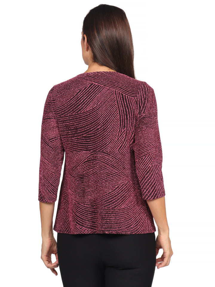 Blusa Cuello  V , Manga 3/4, con Brillos