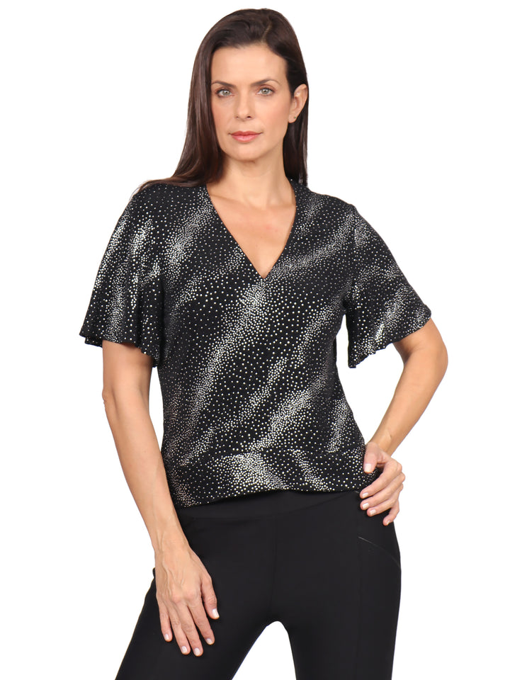 Blusa Cuello  V, Manga Corta, Con brillos