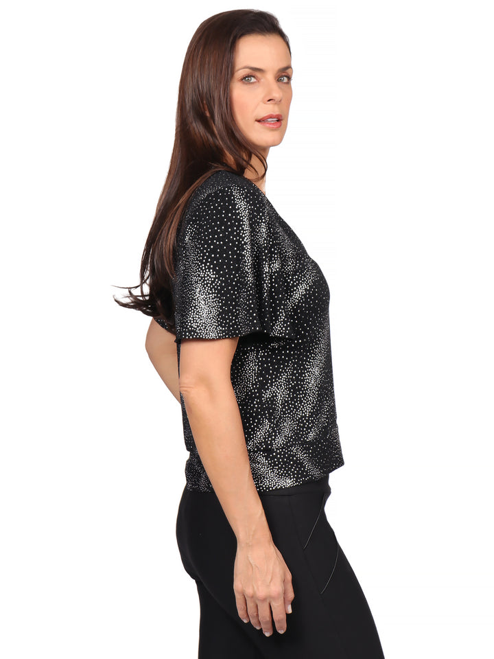 Blusa Cuello  V, Manga Corta, Con brillos