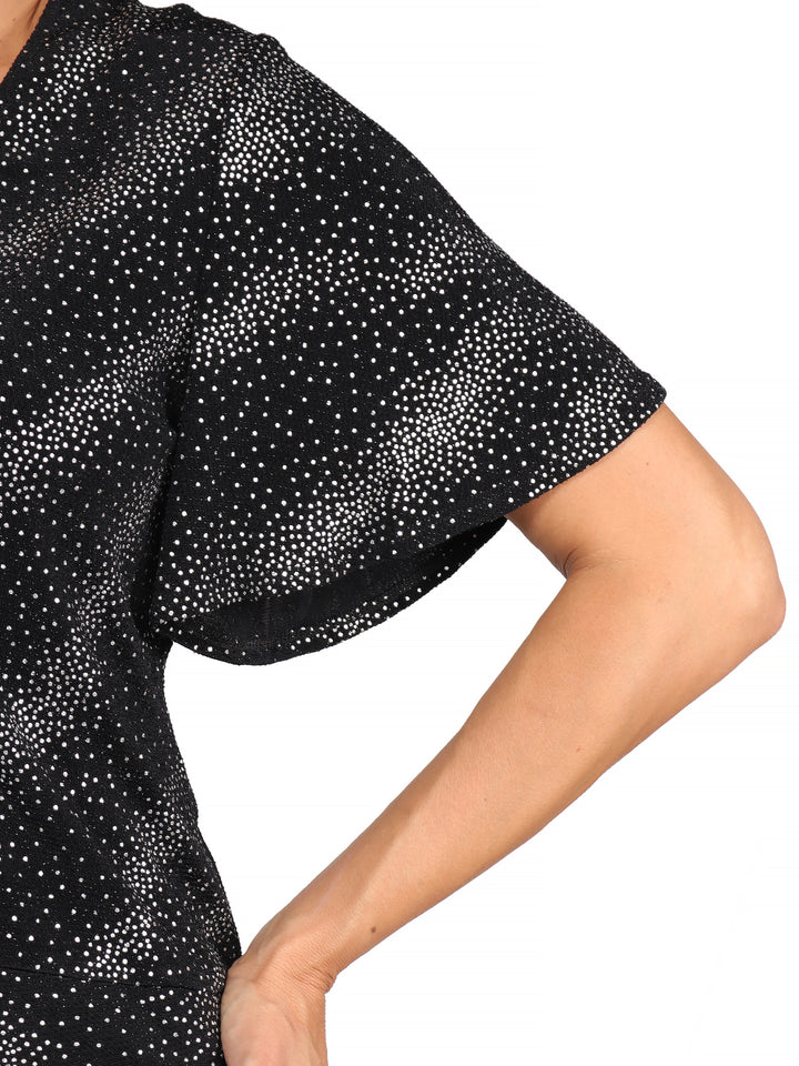 Blusa Cuello  V, Manga Corta, Con brillos