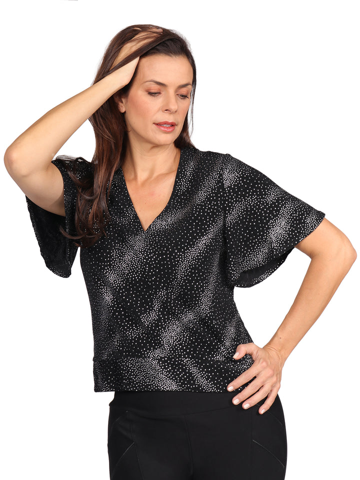 Blusa Cuello  V, Manga Corta, Con brillos