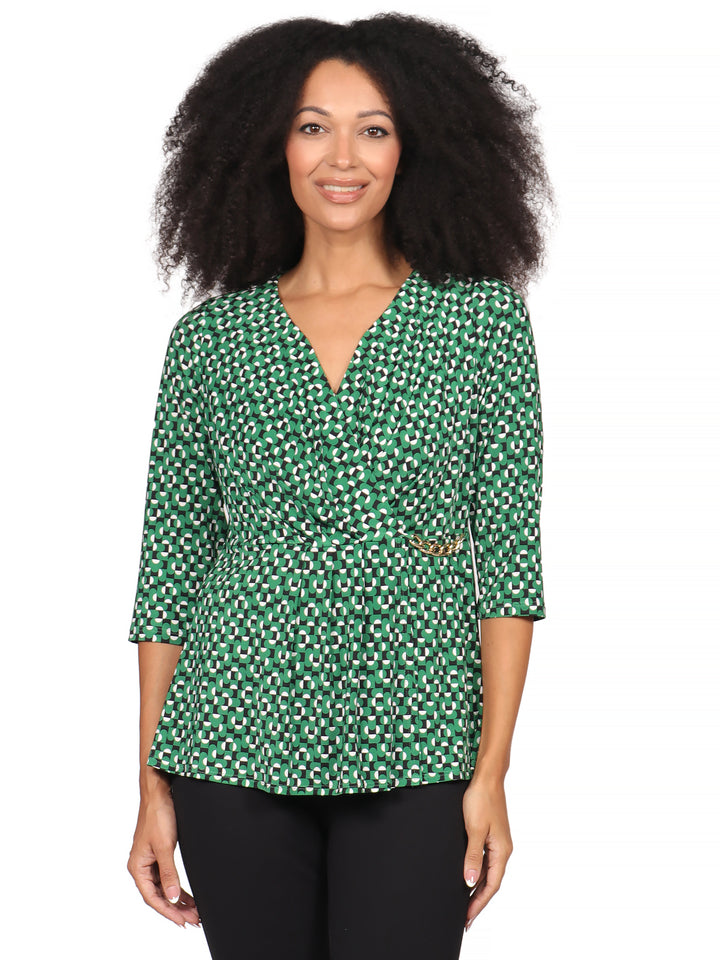 Blusa Cuello  V , Manga 3/4, Estampada