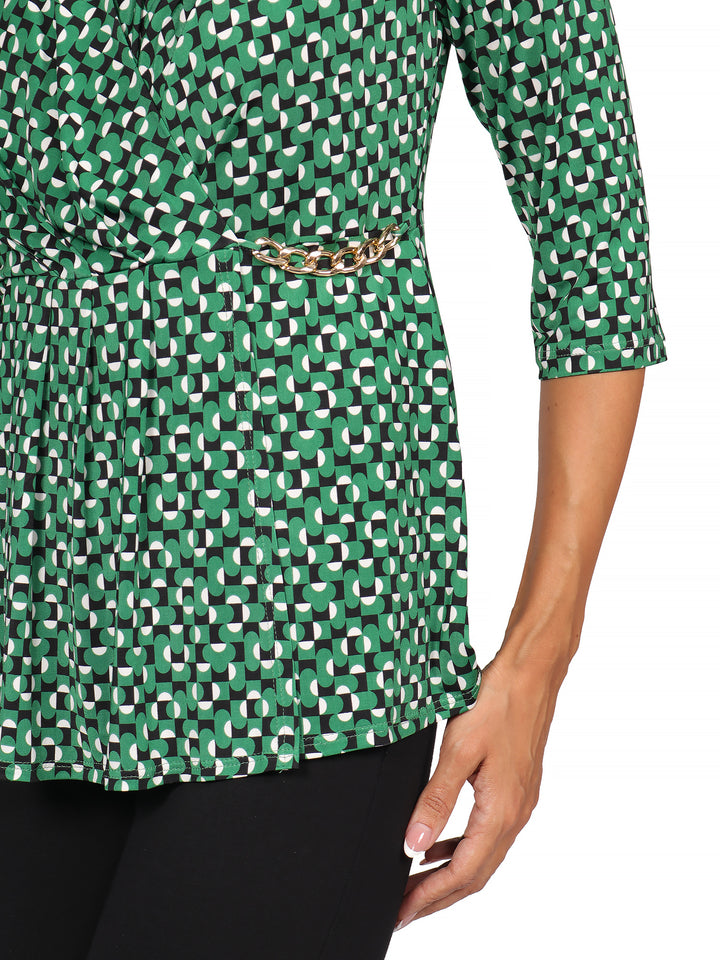 Blusa Cuello  V , Manga 3/4, Estampada
