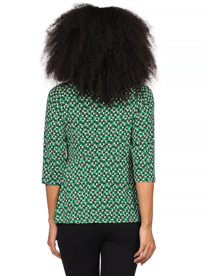 Blusa Cuello  V , Manga 3/4, Estampada