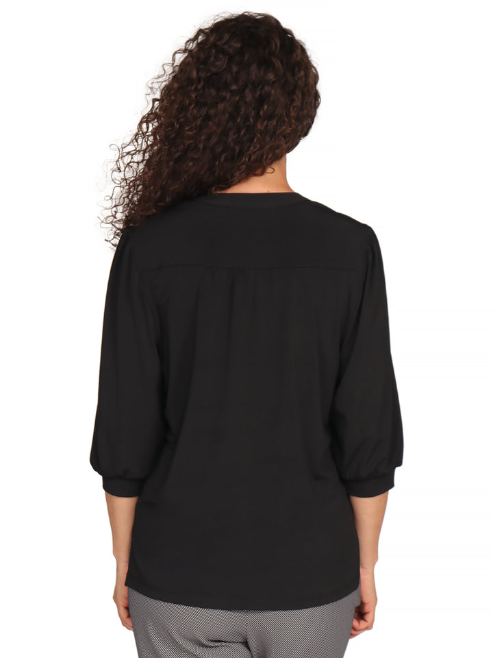 Blusa Cuello V con Cadena, Manga 3/4, Lisa