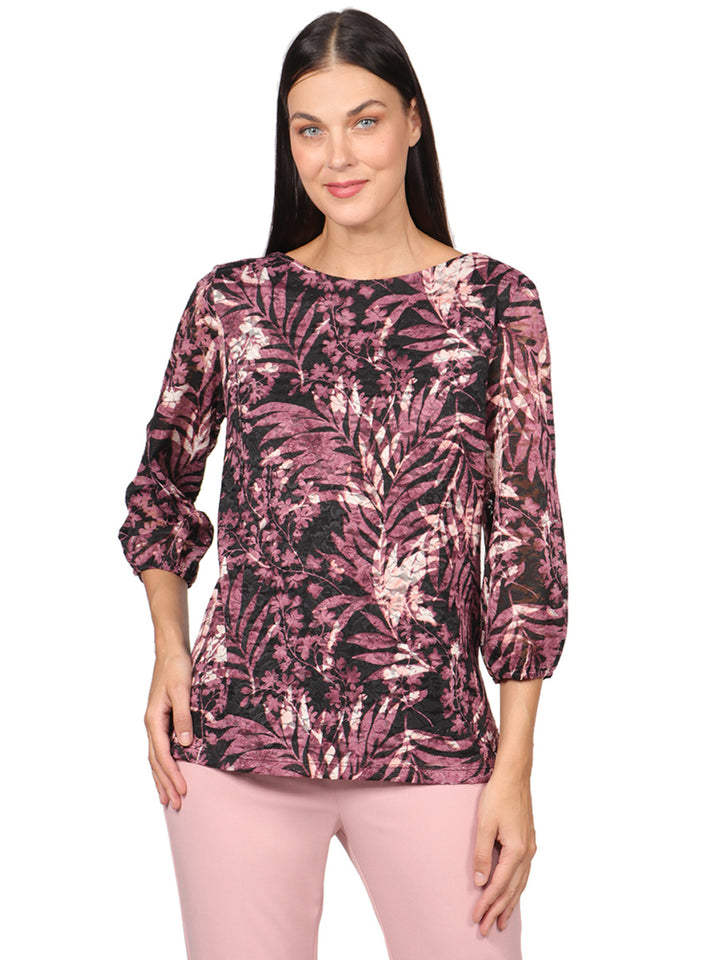 Blusa Cuello Redondo, Estampada, Manga 3/4