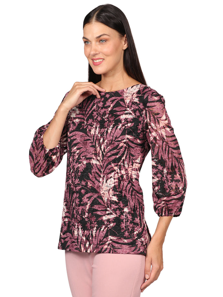 Blusa Cuello Redondo, Estampada, Manga 3/4