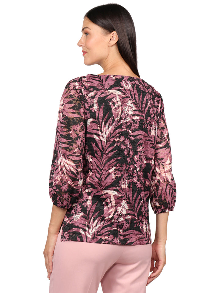 Blusa Cuello Redondo, Estampada, Manga 3/4
