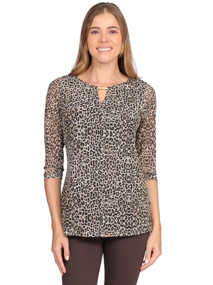 Blusa Cuello Redondo, Manga 3/4, Animal Print