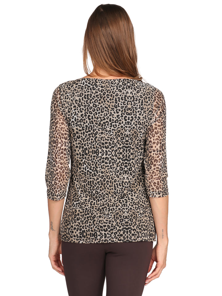 Blusa Cuello Redondo, Manga 3/4, Animal Print