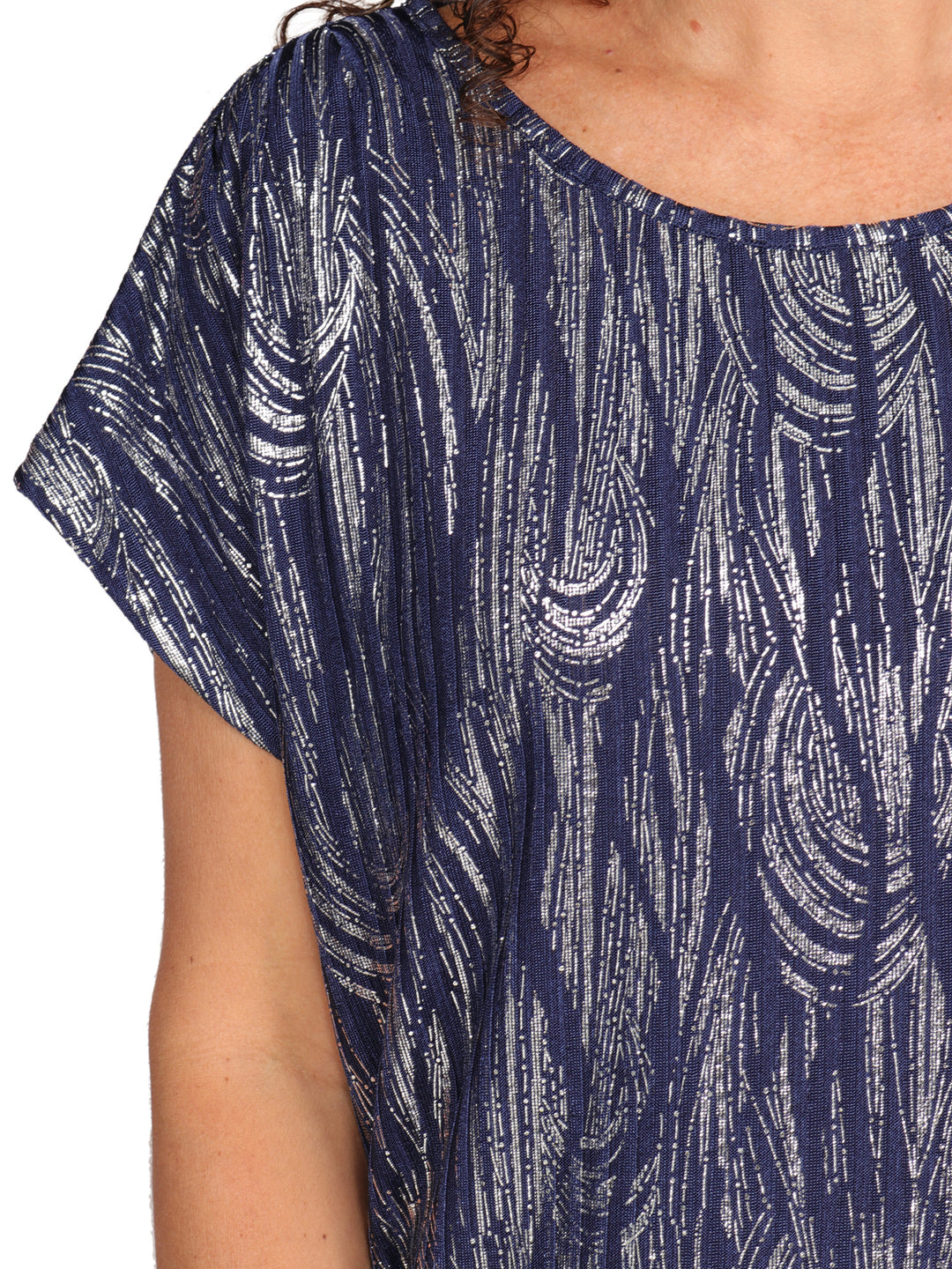 Blusa Cuello Redondo, Manga Corta, Estampada con Brilos