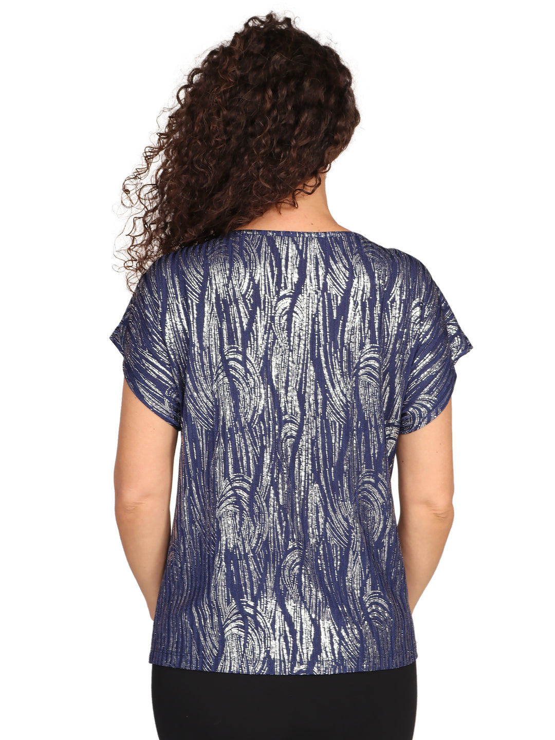 Blusa Cuello Redondo, Manga Corta, Estampada con Brilos