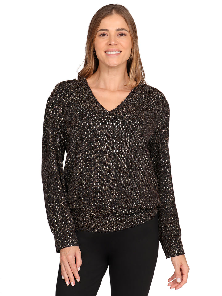 Blusa Cuello V, Manga Larga con Puños, Estampada