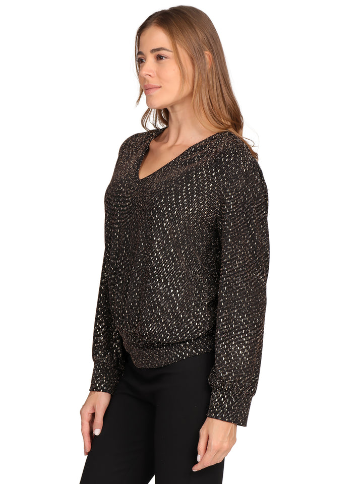 Blusa Cuello V, Manga Larga con Puños, Estampada