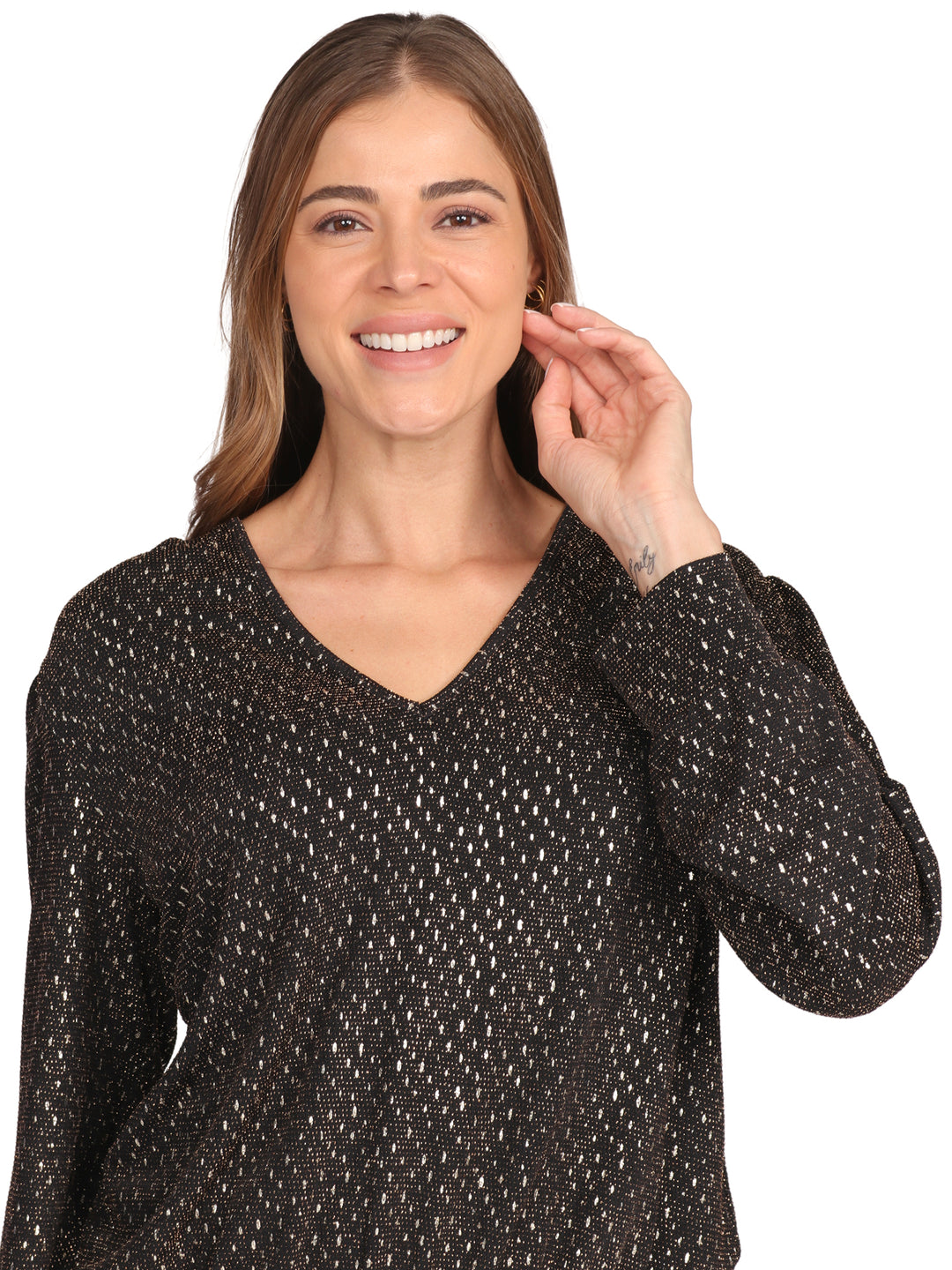 Blusa Cuello V, Manga Larga con Puños, Estampada