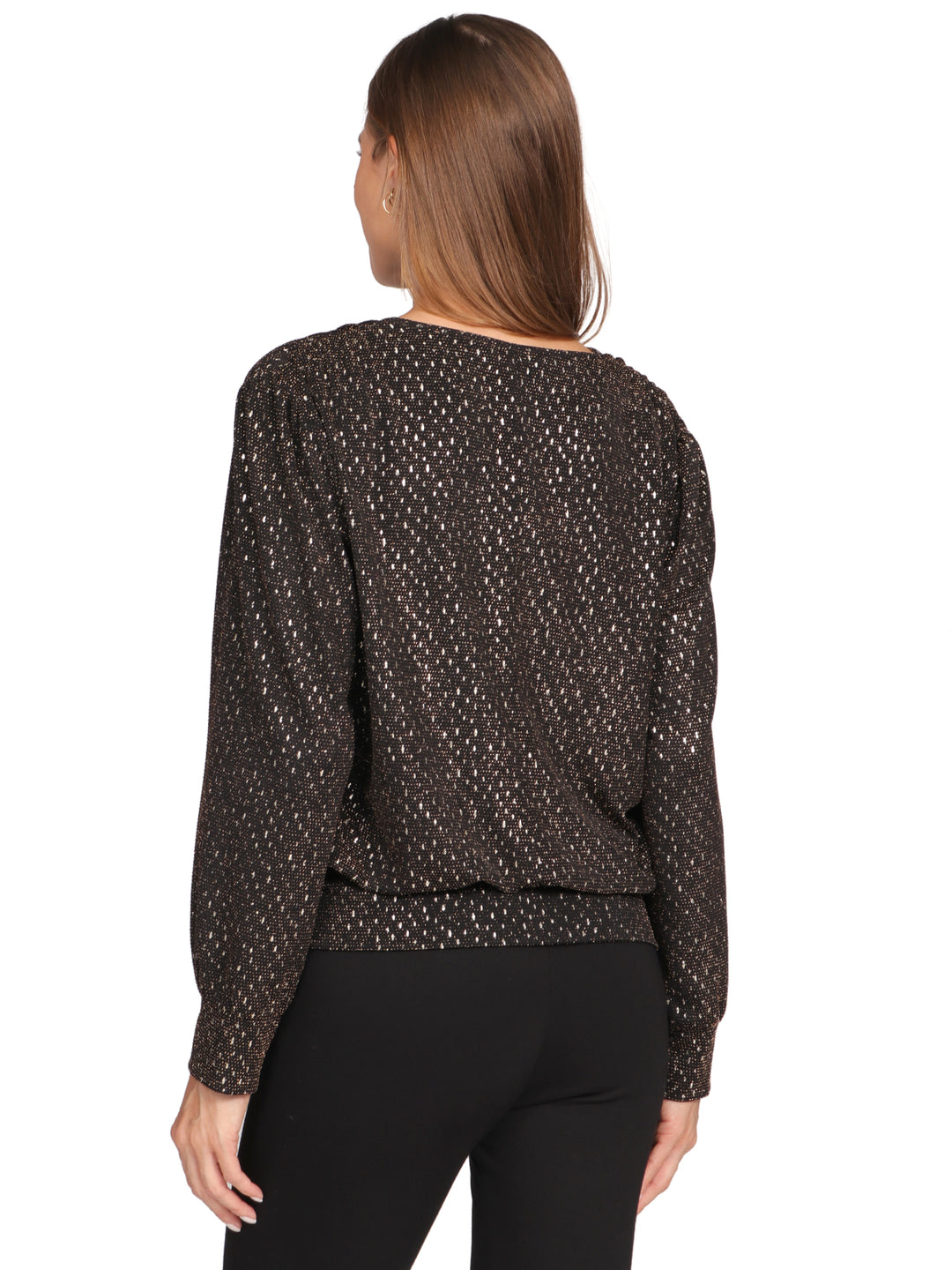 Blusa Cuello V, Manga Larga con Puños, Estampada