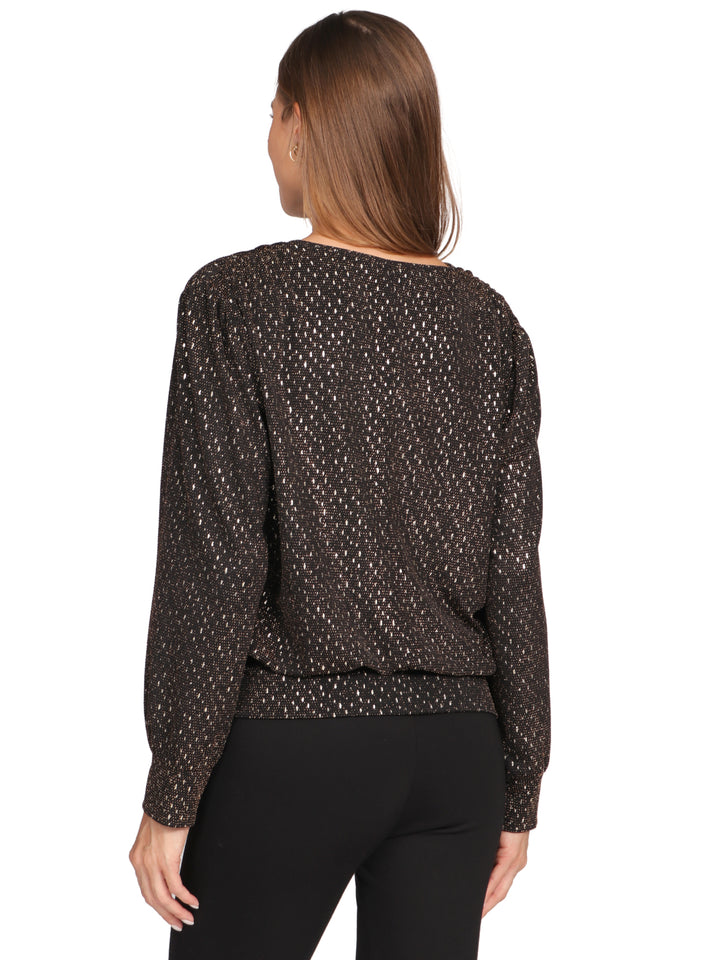 Blusa Cuello V, Manga Larga con Puños, Estampada