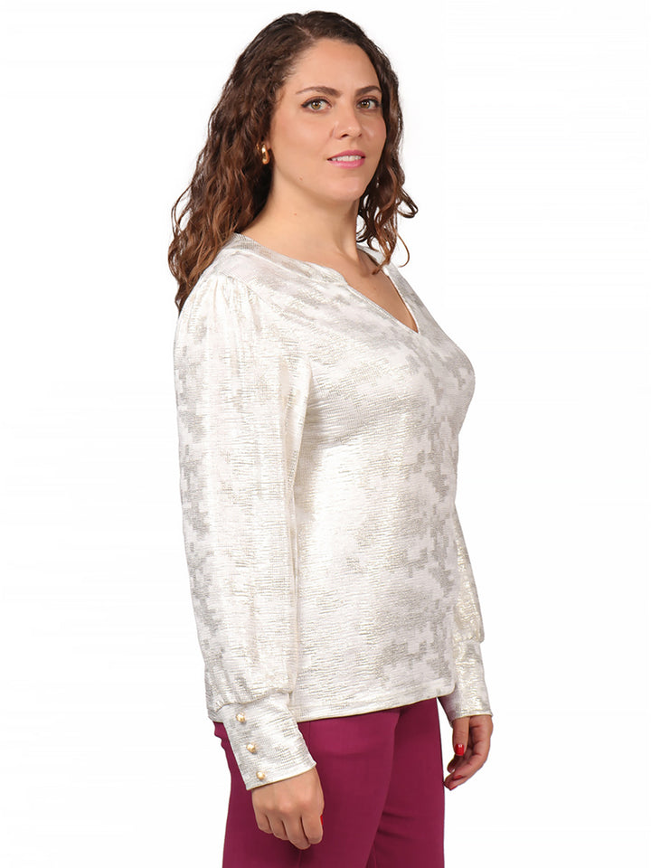 Blusa Cuello en V , Manga Larga