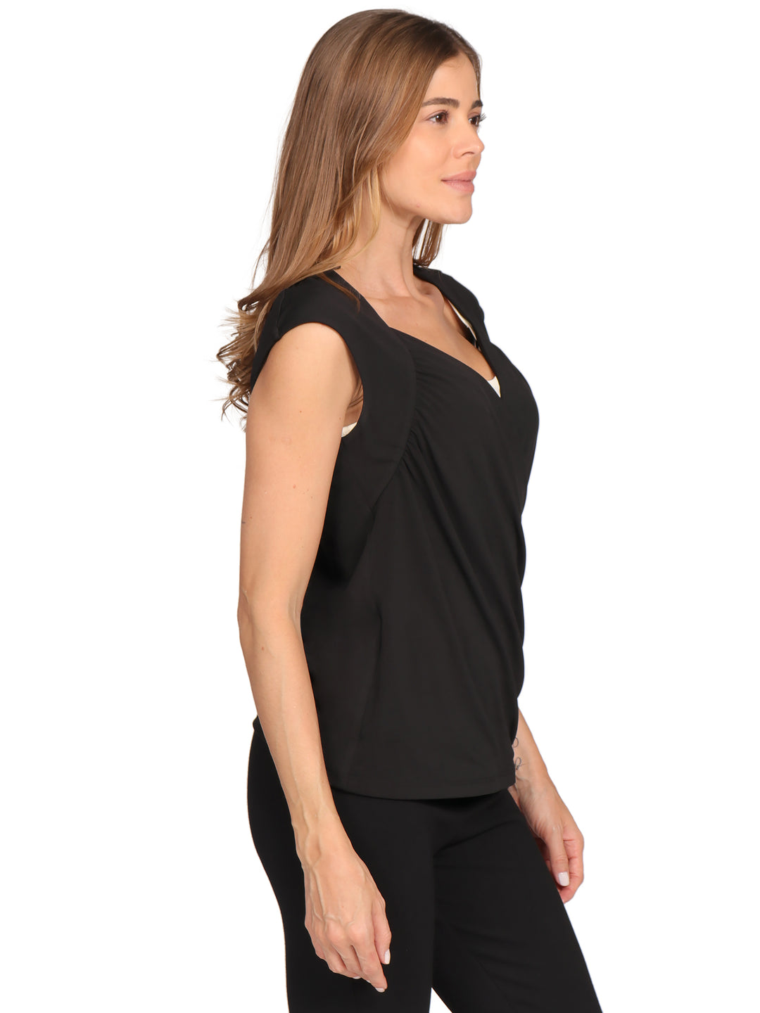 Blusa Escote en V,   Sin Manga