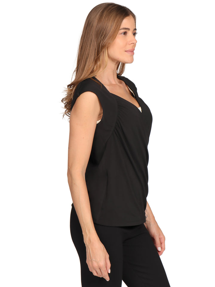Blusa Escote en V,   Sin Manga