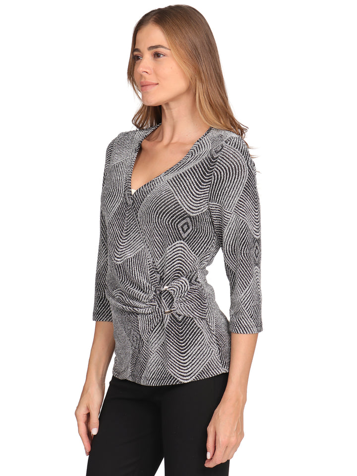 Blusa Cuello V, Manga 3/4,Brillos