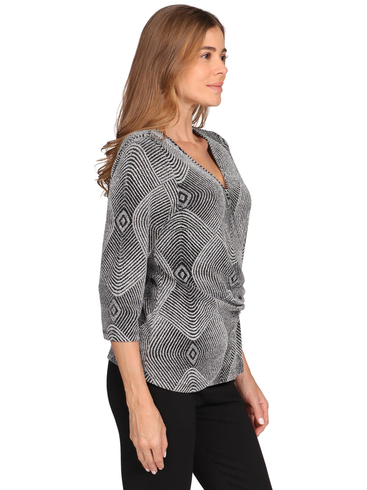 Blusa Cuello V, Manga 3/4,Brillos