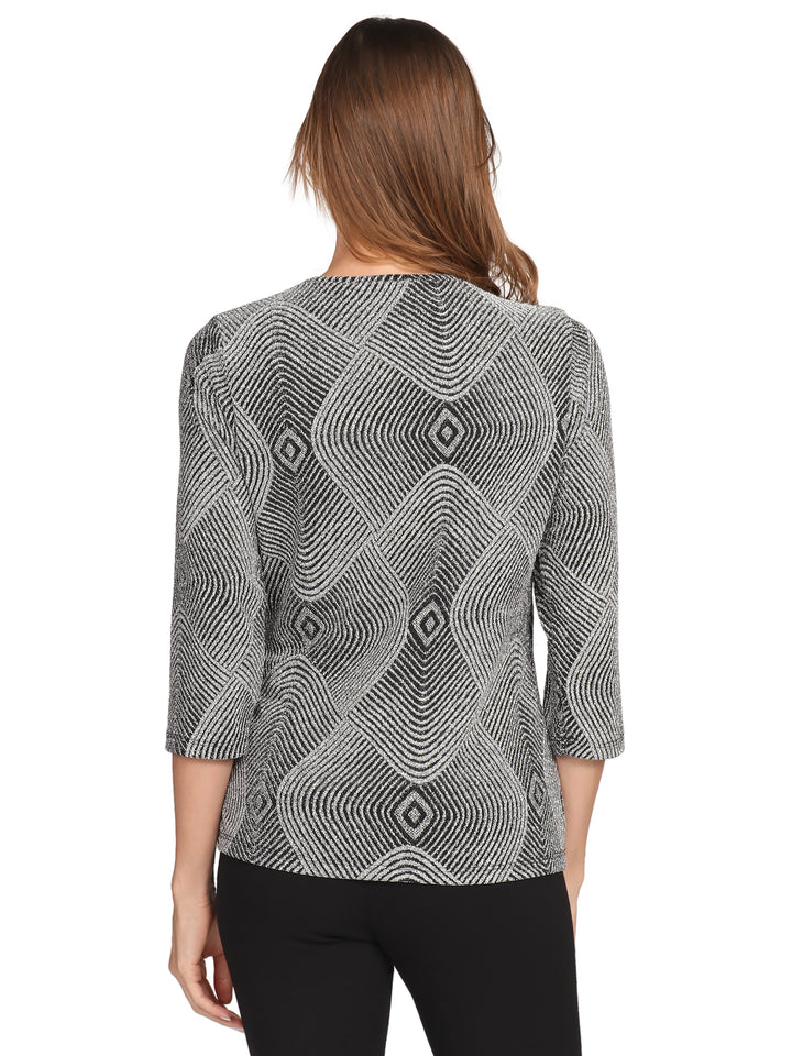 Blusa Cuello V, Manga 3/4,Brillos