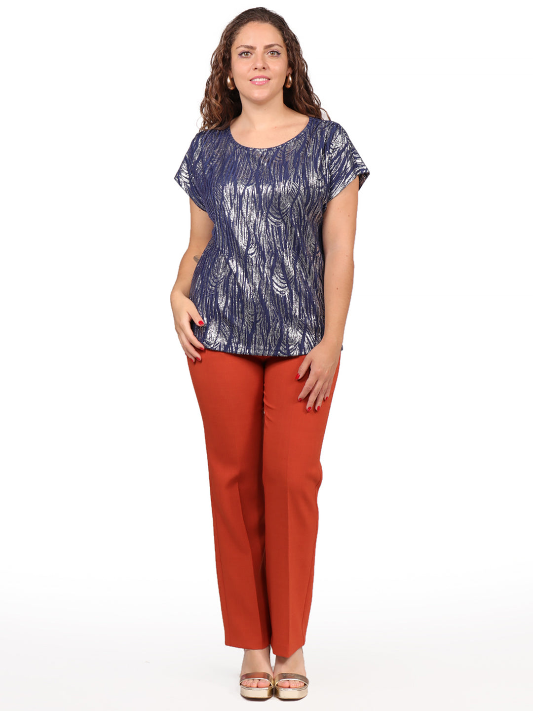 Blusa Cuello Redondo, Manga Corta, Estampado en Brillos