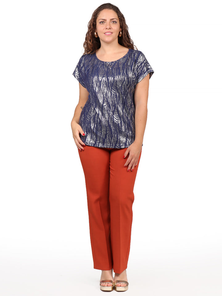 Blusa Cuello Redondo, Manga Corta, Estampado en Brillos