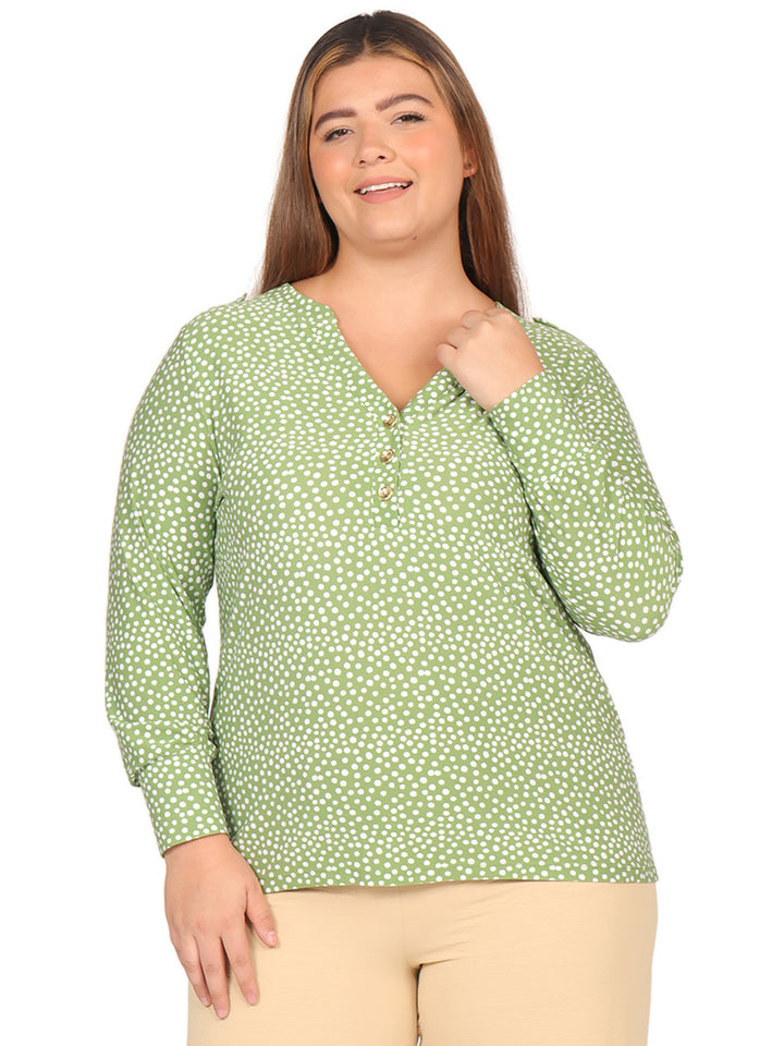 Blusa Curvy Carilo, Cuello V,  Manga Larga,  Estampada