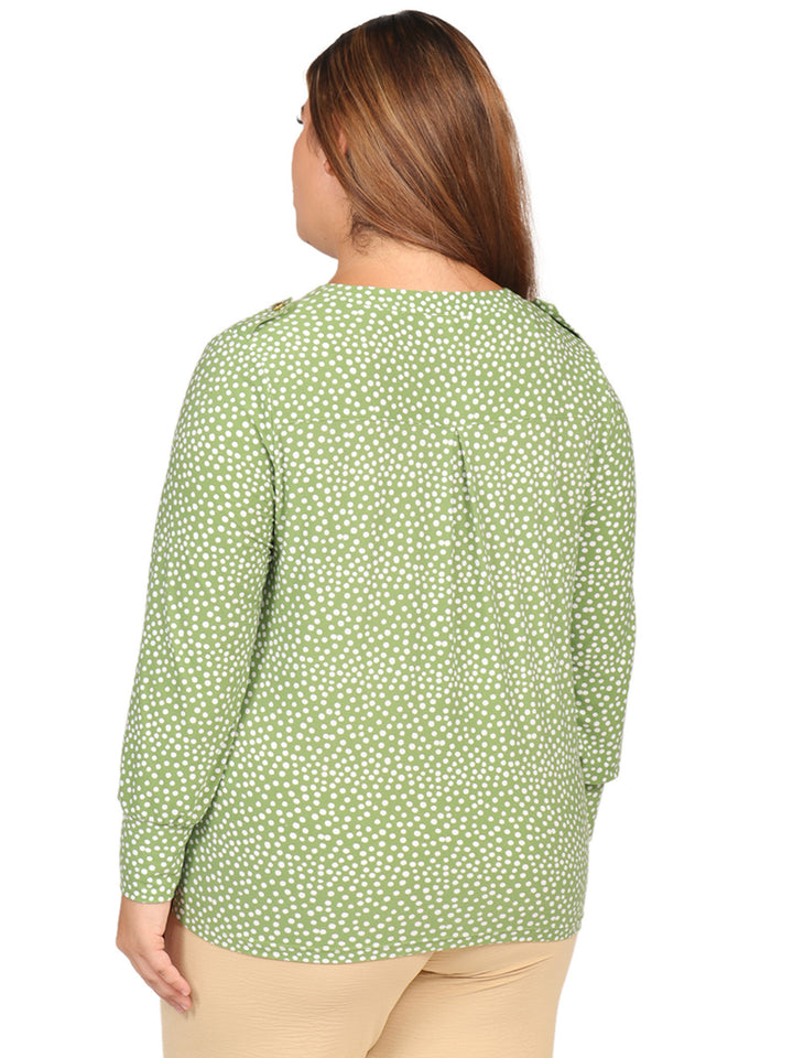 Blusa Curvy Carilo, Cuello V,  Manga Larga,  Estampada