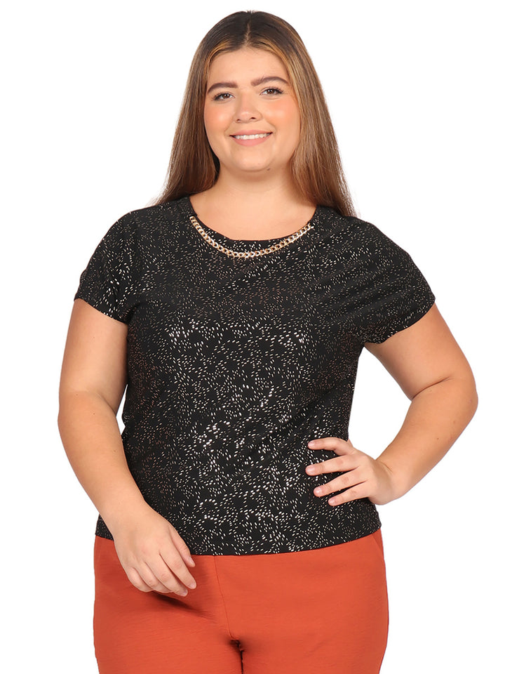 Blusa Curvy Carilo, Cuello Redondo,  Manga Corta