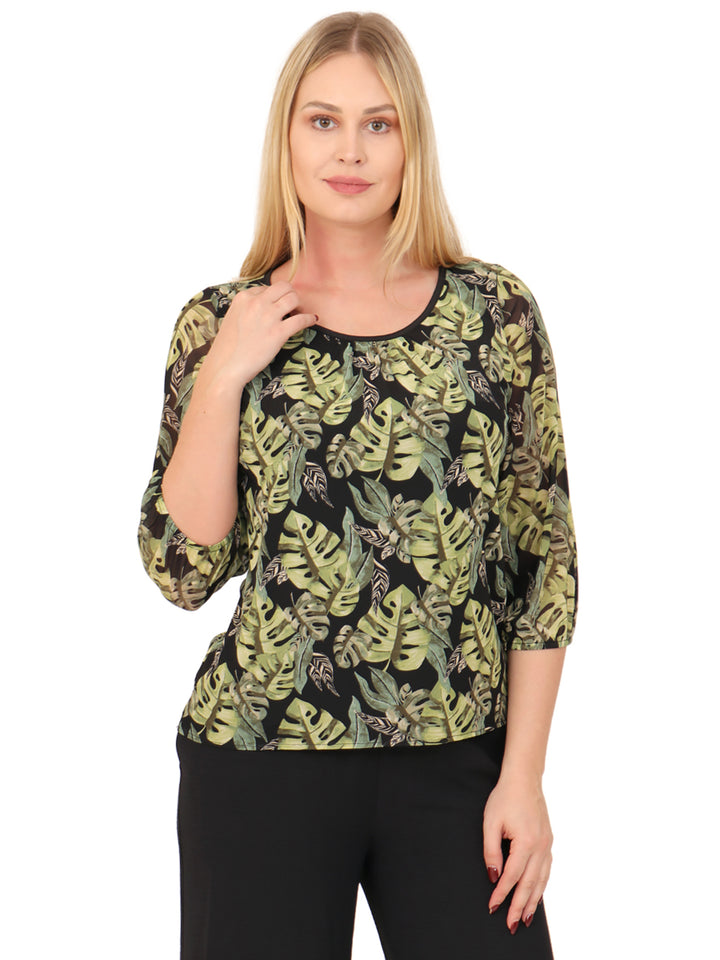 Blusa Cuello Redondo, Manga 3/4, Estampada