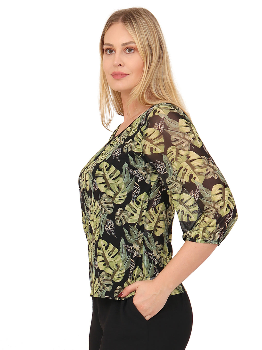 Blusa Cuello Redondo, Manga 3/4, Estampada