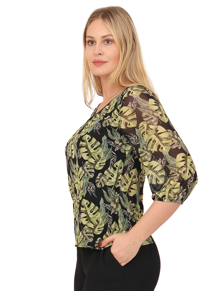 Blusa Cuello Redondo, Manga 3/4, Estampada