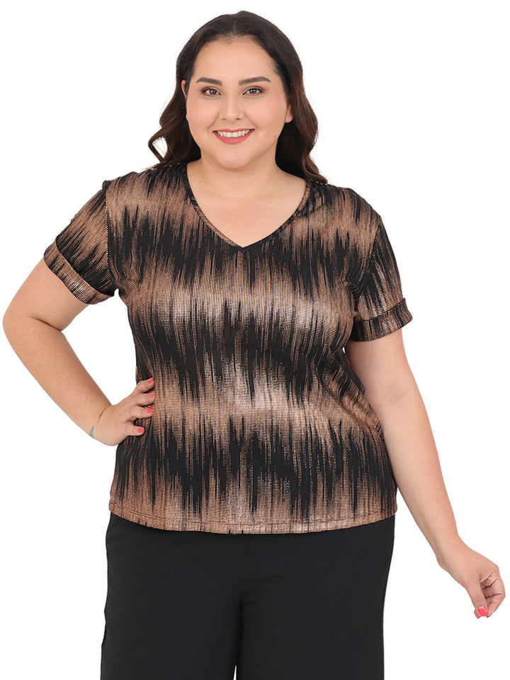 Blusa Curvy Carilo, Cuello V,  Manga Corta