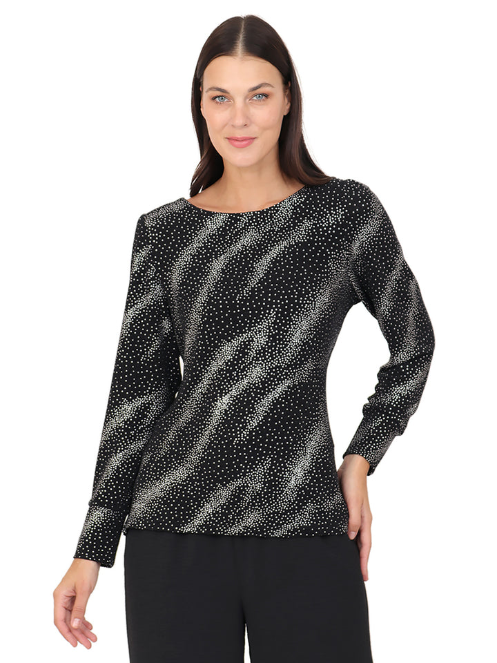 Blusa Cuello Redondo, Manga 3/4, Estampada brillos