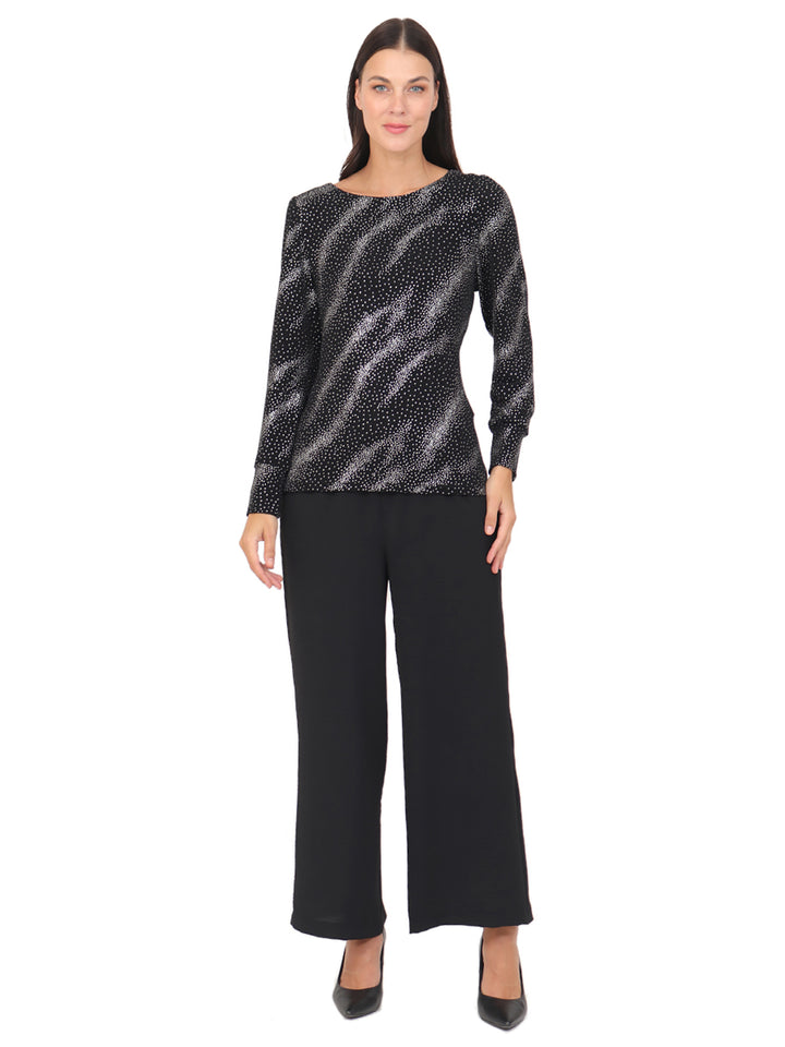 Blusa Cuello Redondo, Manga 3/4, Estampada brillos