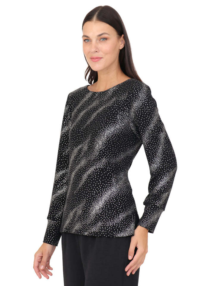 Blusa Cuello Redondo, Manga 3/4, Estampada brillos