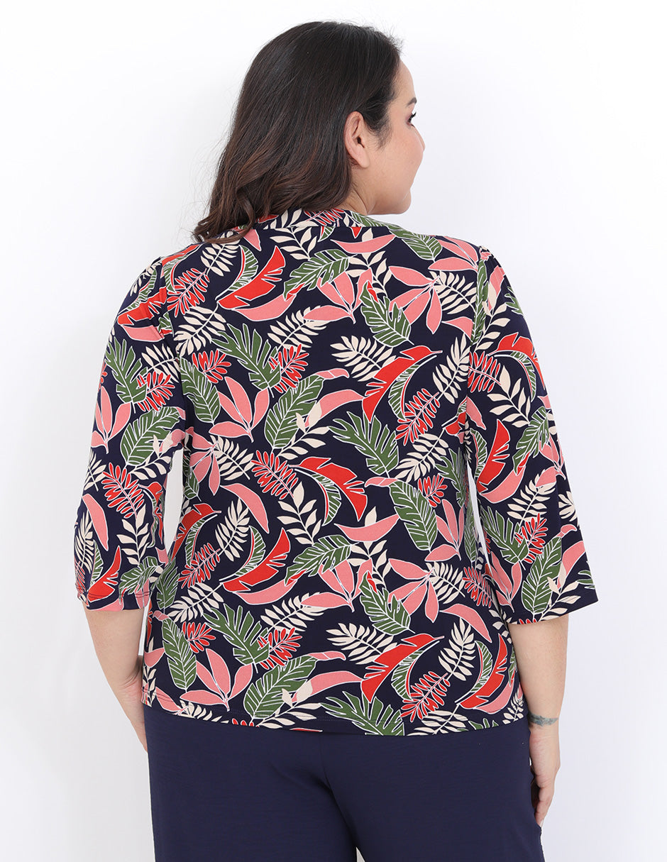 Blusa Curvy Carilo, Cuello V,  Manga 3/4, Estampada