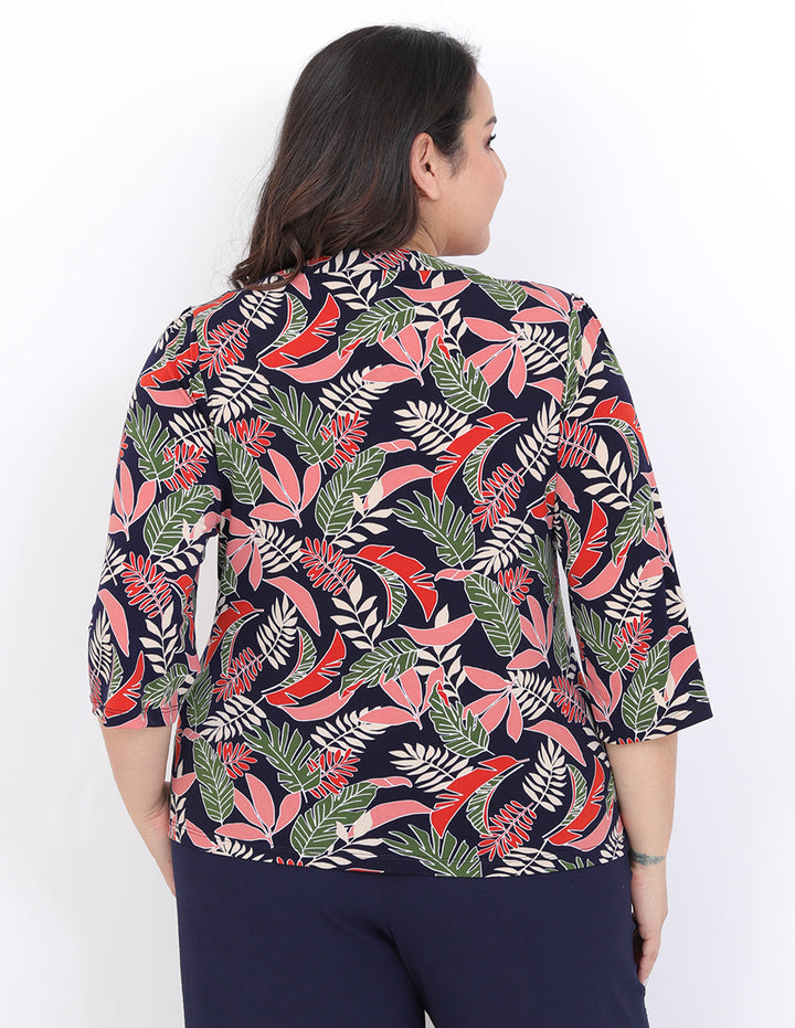 Blusa Curvy Carilo, Cuello V,  Manga 3/4, Estampada